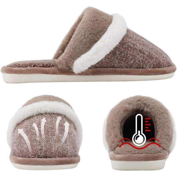 Women's Coffee Cozy Comfy Memory Foam Slippers Slip-On Indoor House Shoes - Picture 2 of 6